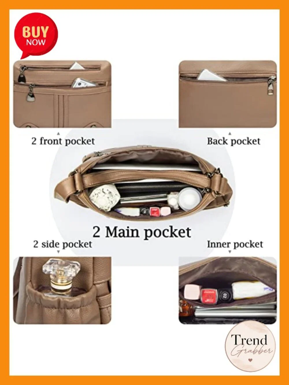 Women PU Leather Shoulder Handbag Multi Pocket Crossbody Tote Satchel